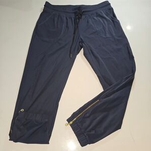 Zyia Active Everywhere Zipper Joggers Navy Blue Gold Ankle Zip Pants Medium